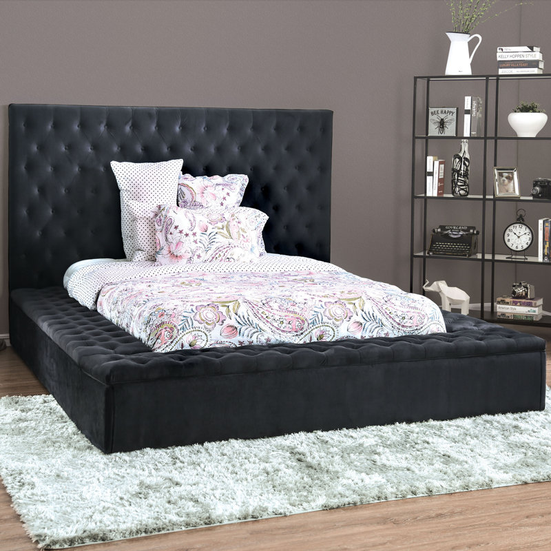 Upholstered Storage Platform Bed, California King, Gray