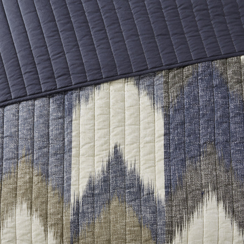 Navy Ikat Print Reversible Cotton Full Quilt Set
