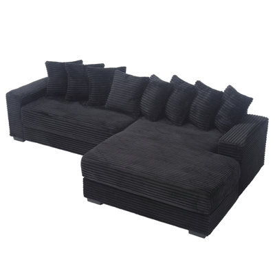 [NEW ARRIVED] [VIDEO PROVIDED] Oversized Two-Piece  Couches,  L Shaped Sofa, Corduroy, Right Chaise Daybed,With Armrests,Eight Throw Pillows,Corner Sofa,Easy To Assemble,  Black