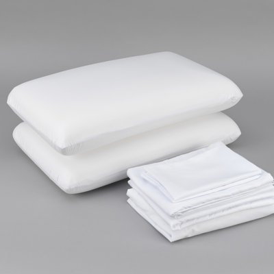 Lit très grand divisé avec technologie Cool. Oreillers en mousse à mémoire de forme, draps, protège-matelas. Cooler Nights And Rest. Housse de taie d'oreiller à fermeture à glissière. Bed Bugs. Blanc 100% microfibre Collection Nuits. Draps