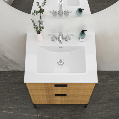 Comptoir de meuble-lavabo simple blanc 24 po x 18 po avec 3 trous de robinet et trop-plein (lavabo seulement)