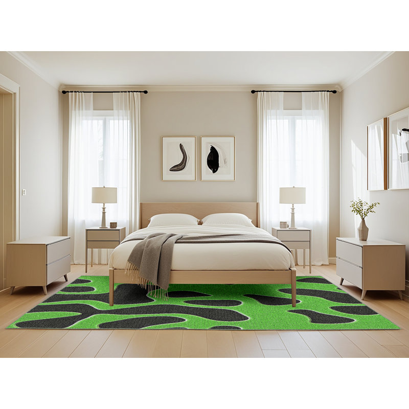 Vert abstrait Tapis décoratif, Rectangle 5 pi x 8 pi