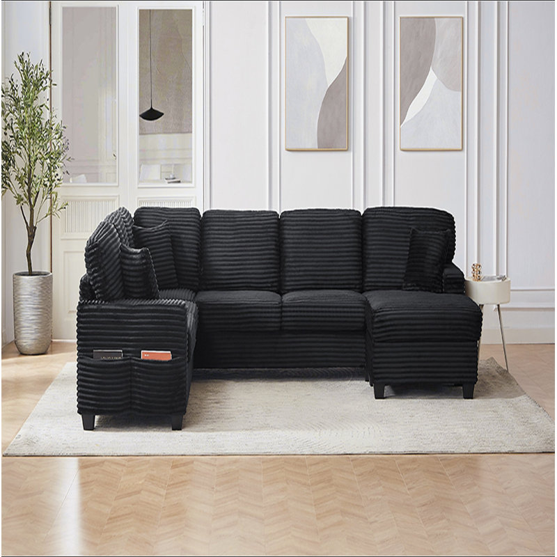 Canapé modulaire Canapé modulaire en L de 125,2 po avec repose-pieds mobile et poches de rangement latérales pour le salon