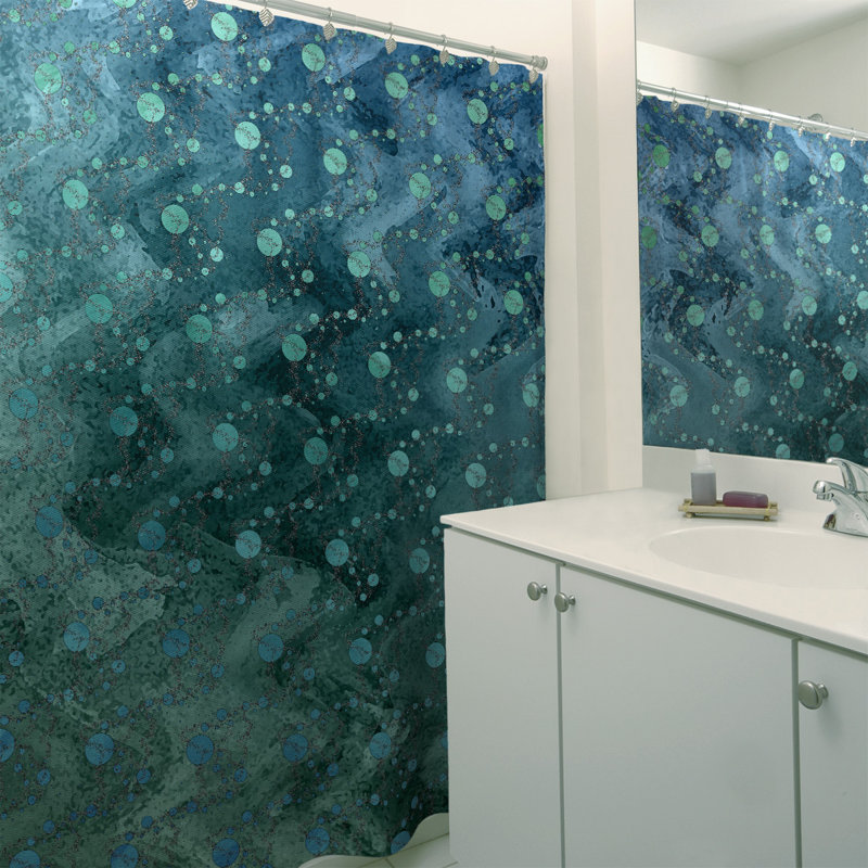Rideau de douche simple planètes et étoiles, Vert / Sarcelle