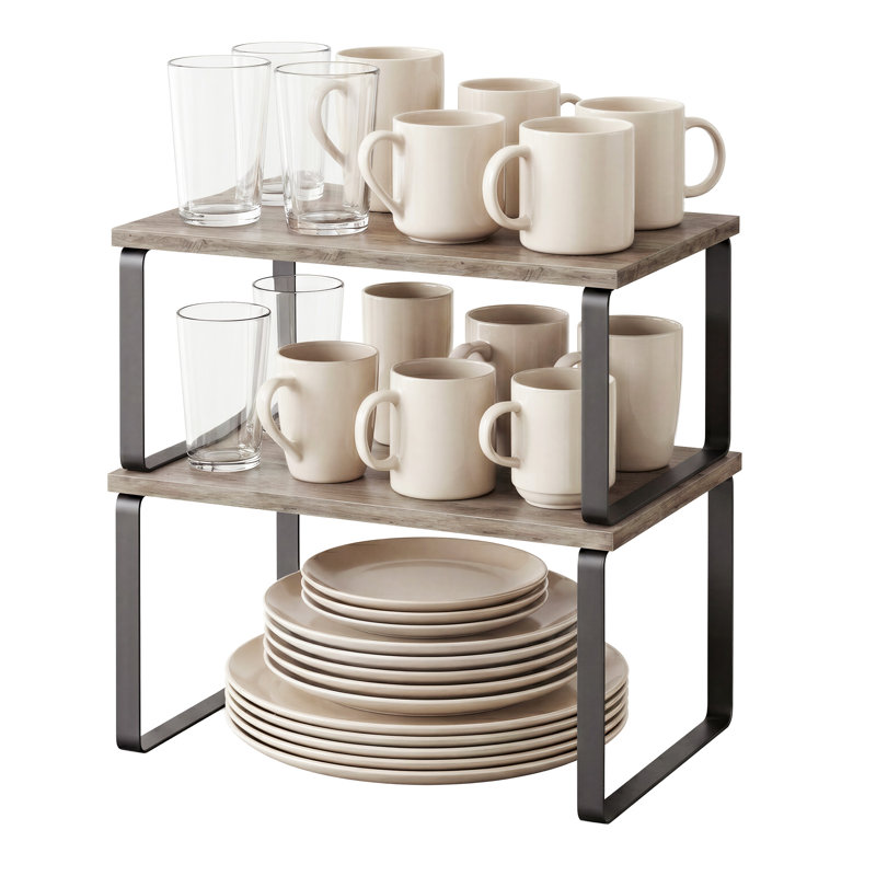 2-Pack Stackable Expandable Cabinet Shelf Organizers, Kitchen Counter Storage Riser & Spice Rack for Pantry and Cupboard