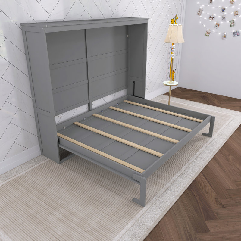 Lit escamotable double pleine grandeur, Gris, Double