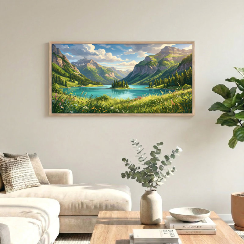 Tableau encadré sur toile représentant un lac de montagne (1 pièce), 122 x 61 cm, 48 x 24 pouces