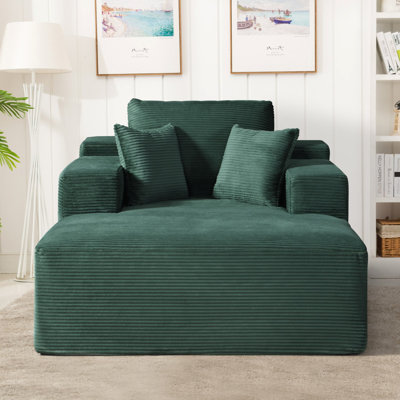 Méridienne convertible d'intérieur - surdimensionné en velours côtelé avec accoudoirs larges et coussins décoratifs, fauteuil confortable avec canapé-lit désossé, pour le salon, la chambre à coucher, aucun assemblage requis, vert foncé