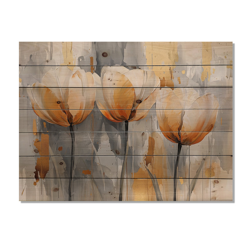 Winter Hues Tulips Field Horizon I - Tulips Wood Wall Decor - On Natural Pine Wood, 30" H x 40" W x 0.78" D