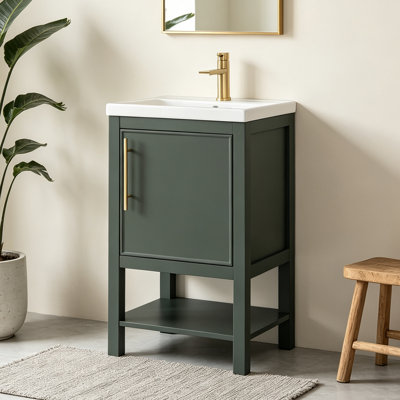20" Vintage Dark Sage Green Freestanding Bathroom Vanity with  Ceramic Sink for Small Powder Room Vanity