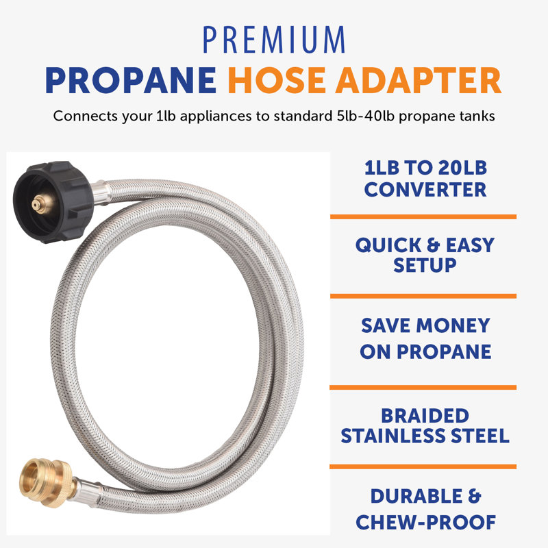 5-Foot Steel Braided Propane Adapter Hose with Brass Fittings