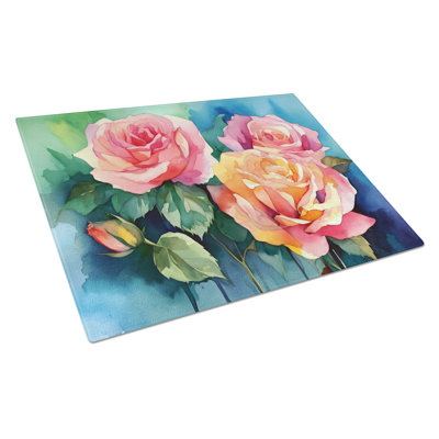 Planche à découper en verre aquarelle New York Roses