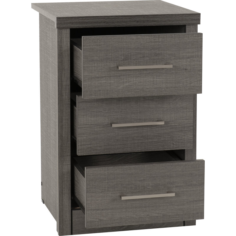 Arjon 3 Drawer Bedside Table, Black Wood Grain