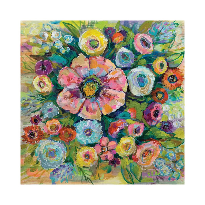 Floral Fireworks by Jeanette Vertentes - Painting on Canvas, Wrapped Canvas, 45.72cm H x 45.72cm W x 3.81cm D