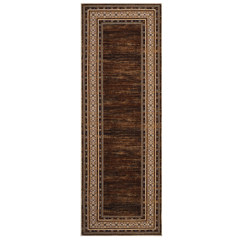 Tapis de couloir rectangulaire en polyester 2 x 6 pi, Tapis de couloir 2 pi x 6 pi, Brun-rouge