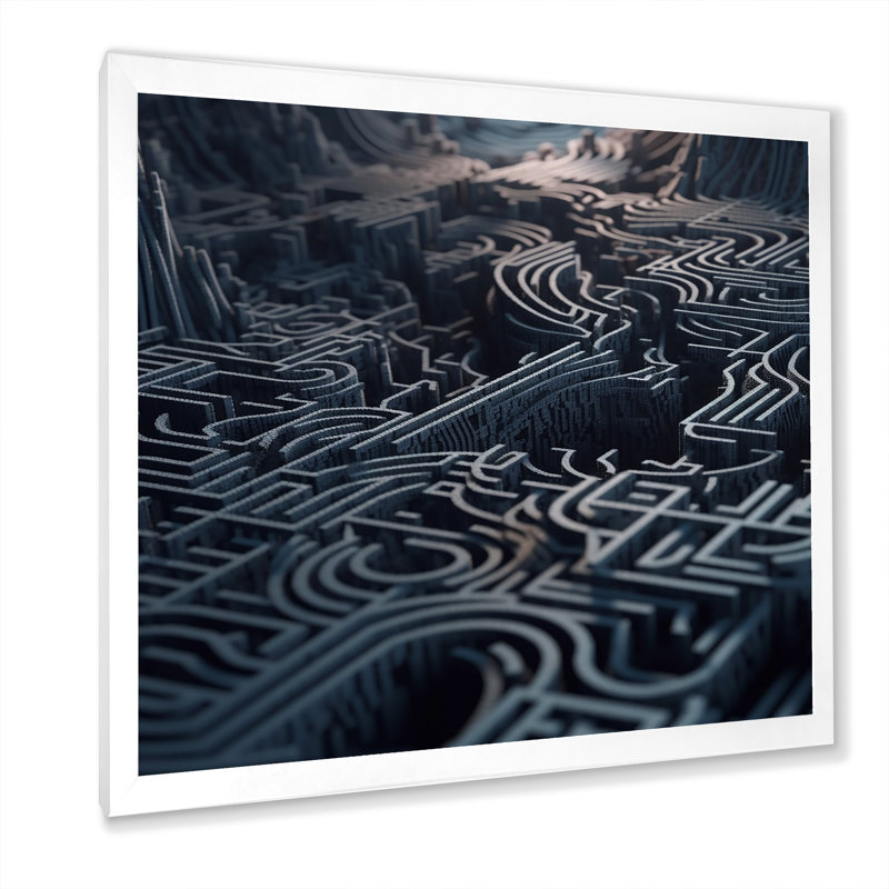 Labyrinthe bleu de l'esprit - impression, H 24 po x l 24 po, Cadre photo blanc