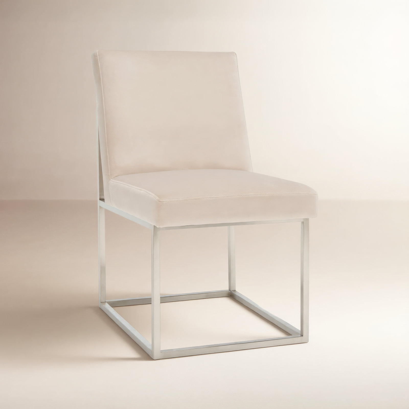 Athens Upholstered Stainless Steel Side Chair, Silver, Taupe Velvet