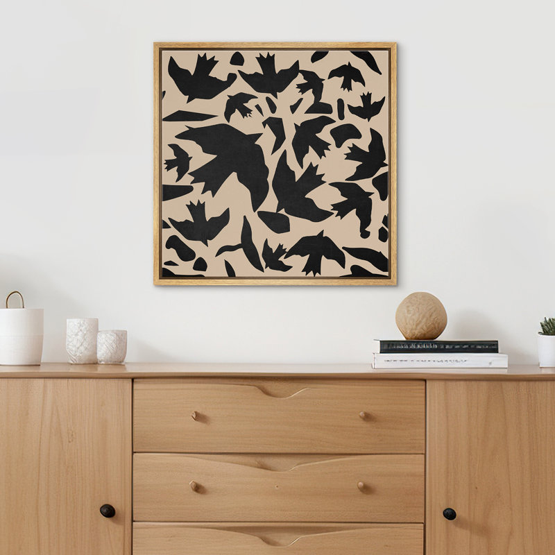 Oiseaux noirs et brun clair, Cadre flottant naturel, H 24 po x l 24 po