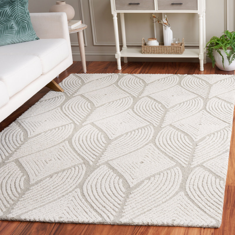 Tapis gris / beige en laine / coton touffeté à la main Johnya, Rectangle 8 pi x 10 pi