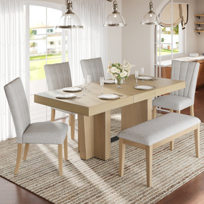 Ensemble de table de salle à manger extensible 6 pièces avec sièges rembourrés