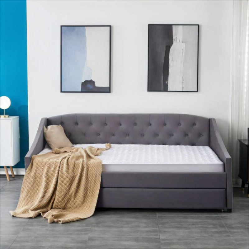 Casares Upholstered Velvet Daybed with Trundle Bed, Trundle and Mattress Included