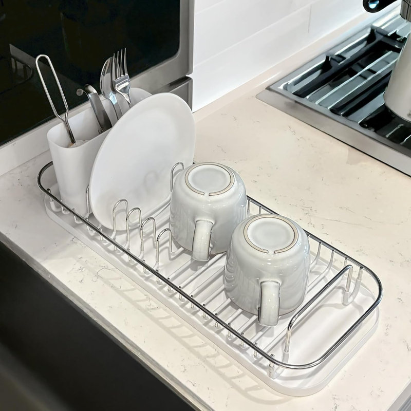 304 Stainless Steel NeverRust Compact Dish Drying Rack with Utensil Holder