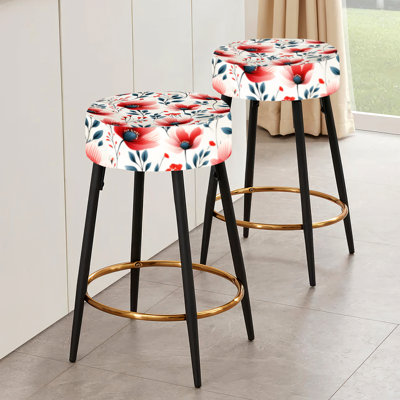 Red Coastal Elegance Floral Pattern - Floral Bar Stools Set Of 2