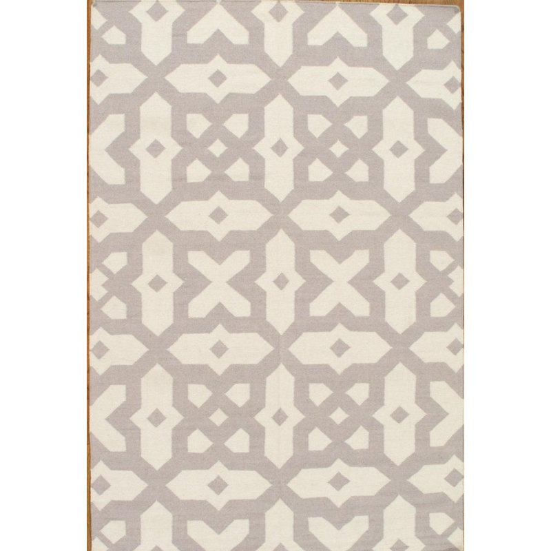 Tapis gris / ivoire en laine / coton à motif géométrique fait à la main 9 pi x 12 pi Floraville