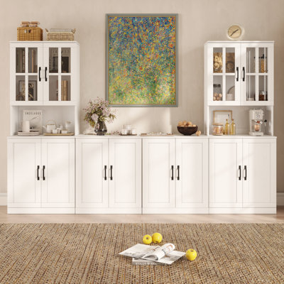  71'' Kitchen Pantry With Bookcases, 94.5'' Wide Farmhouse Wall Unit Tv Stand For Tvs Up To 70''