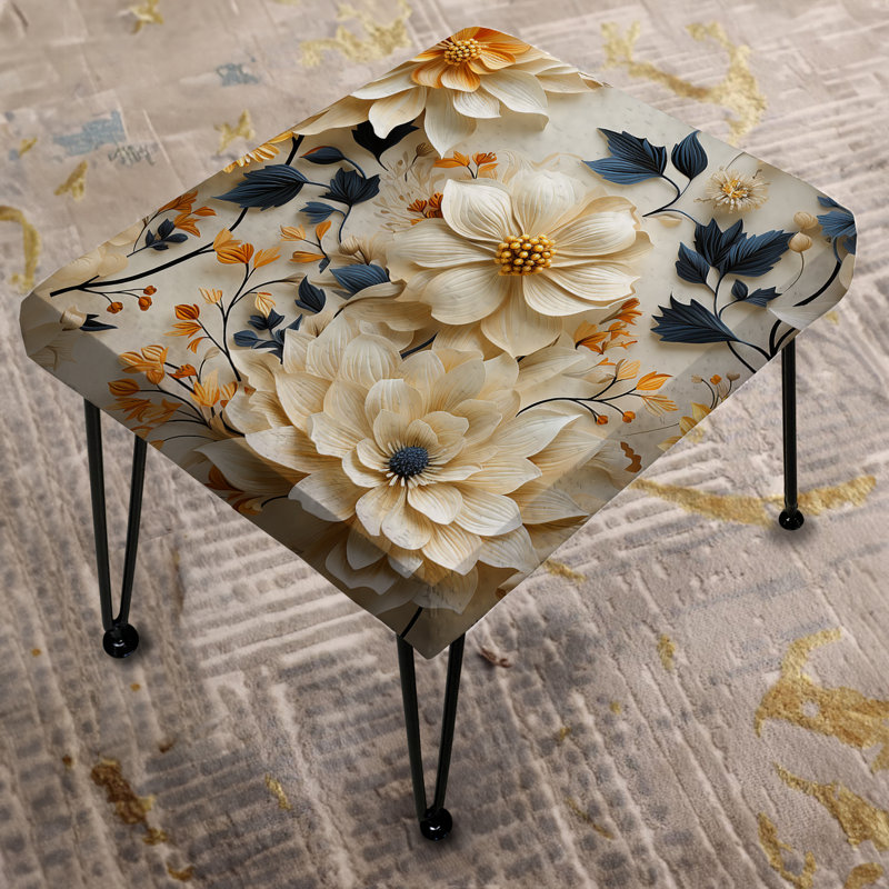 Mosaic Inspired Floral Serenity - Floral Rectangle Ottoman