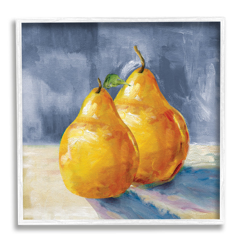 Classic Yellow Pears Still Life Canvas Print with White Frame