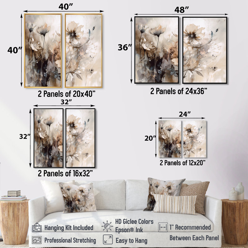 Georgetta - Grandes impressions florales sur toile, 32" H x 32" W, Black, Impression encadrée flottante
