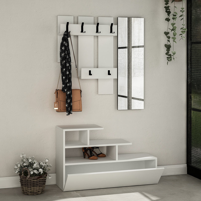 Adison Hall Tree with Shoe Storage, White