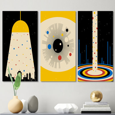 «Retro Geometrics In Bright Vintage Colors II», ensemble de 3 pièces d'art moderne Mid-Century