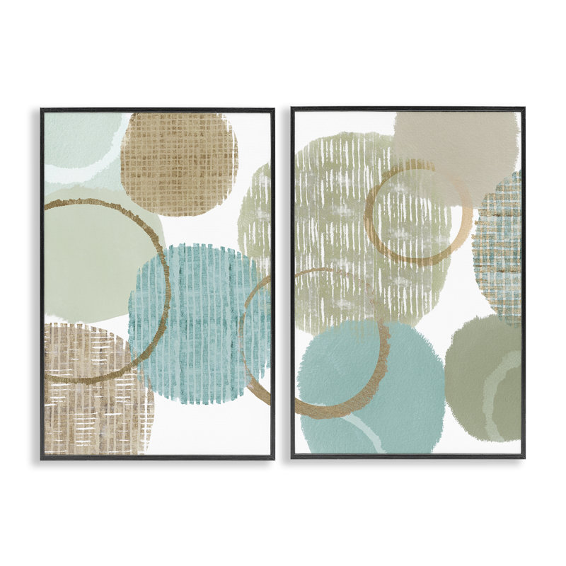 Ensemble de 2 giclées texturées texturées et aqua cercles par Flora Kouta, Giclée encadrée noir minuit, H 24 po x l 16 po