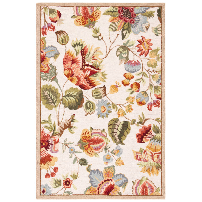 Tapis floral en laine fait à la main Hollander, Rectangle 5 pi 3 po x 8 pi 3 po