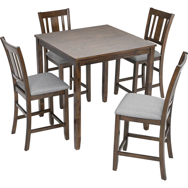 Ensemble de salle à manger 5 pièces à hauteur de comptoir en bois, table carrée et 4 chaises rembourrées pour petits espaces, design élégant et durable