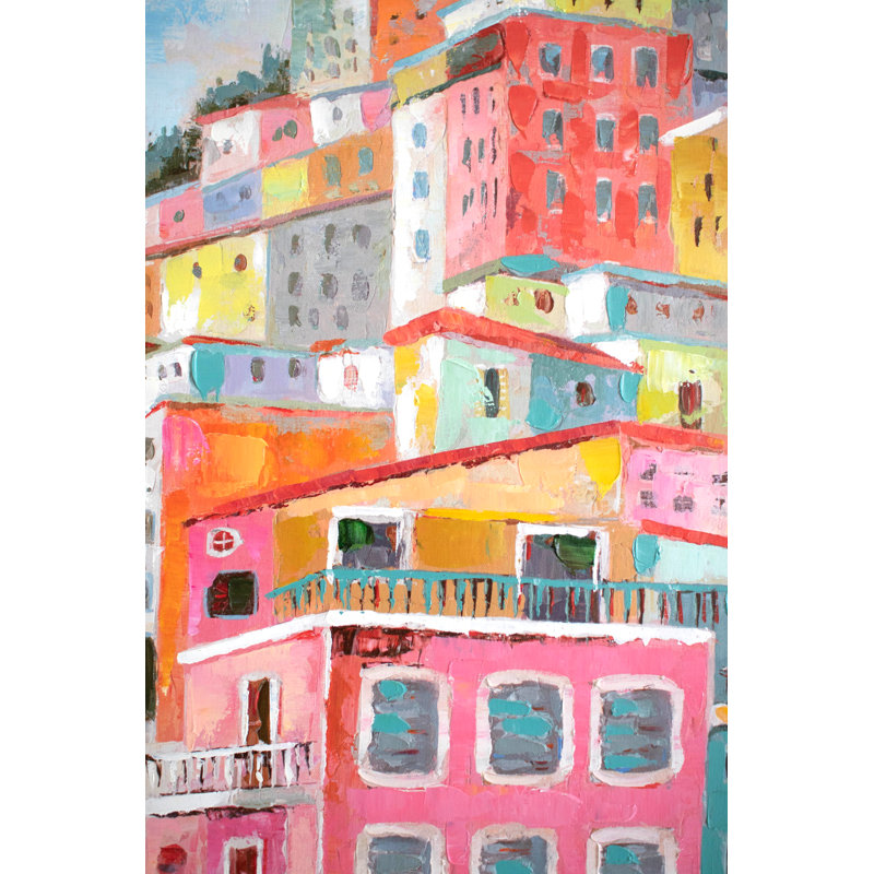  Wall Art – Acrylic Colourful Houses Painting on Handpainted Canvas