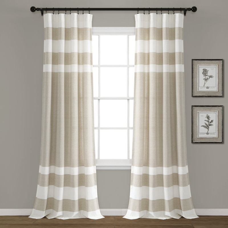 Cape Cod Stripe Cotton Curtain Pair, 40" W x 84" L, Taupe