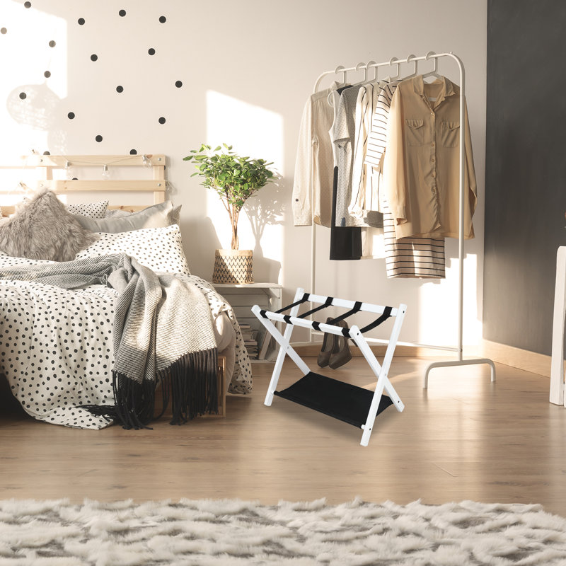 Ensemble de 4 valises pliantes pour chambre d'amis, support de valise en bambou à 2 niveaux avec sangles en nylon, blanc