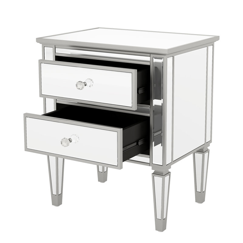 Élégante table de chevet à miroir argentée avec 2 tiroirs pour le salon, la chambre à coucher et le vestibule
