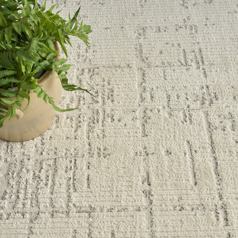Power Loom Synthetic Fibers Abstract Area Rug in Ivory/Gray, Rectangle 3'11" x 5'11"