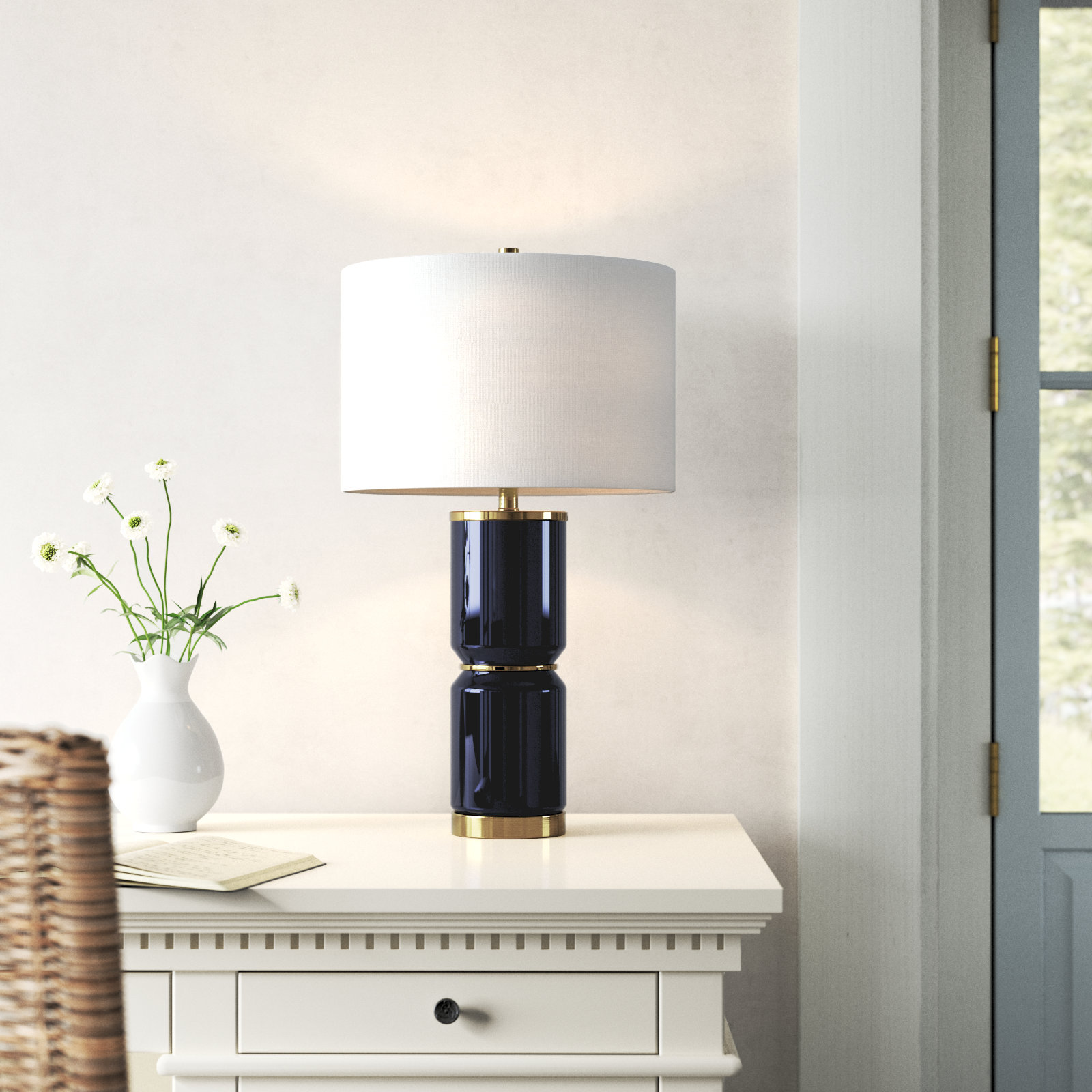 Jensi Ceramic Table Lamp, Royal Blue/Antique Gold
