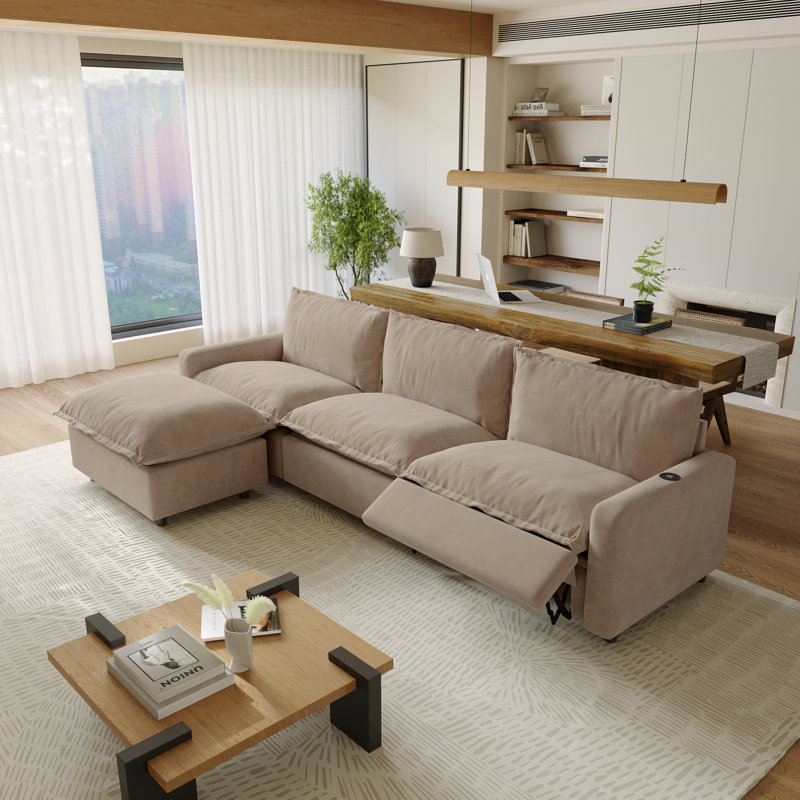 Moncada 4-Piece Modular Linen L-Shaped Power Reclining Sectional With Zero-Gravity And Heated Seats, Khaki Linen