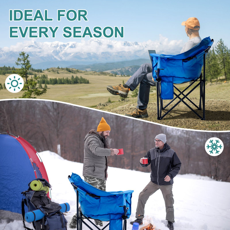 Oversized Heated Armrest Camping Chair With 3 Heat Settings, Supporting Up To 400 Lbs, Blue