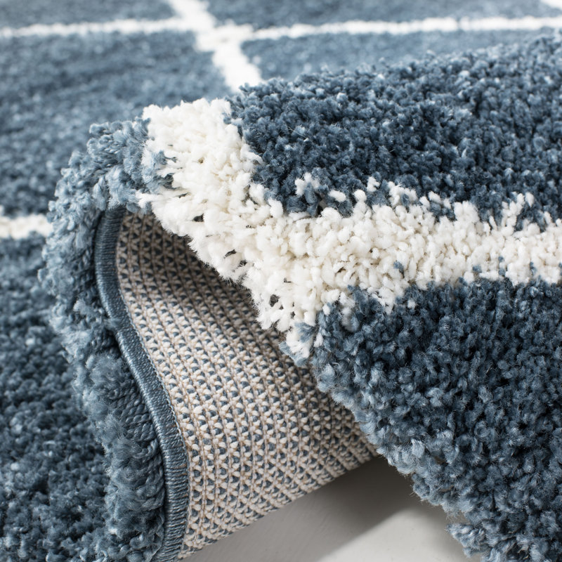 Humberto Hudson Shag Performance Geometric Rug, Square 11', Slate Blue/Ivory