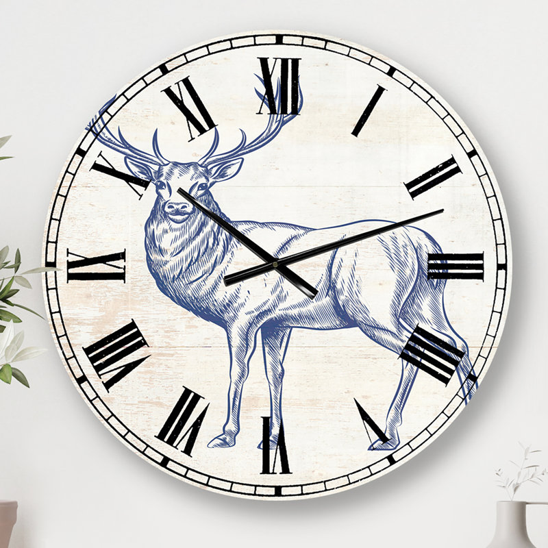 Horloge murale Deer Wild and Beautiful, Moyen, Bleu