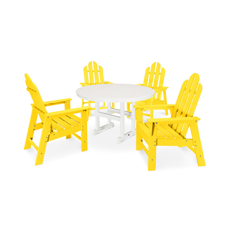 POLYWOOD Long Island 5-Piece Round Farmhouse Dining Set, Lemon