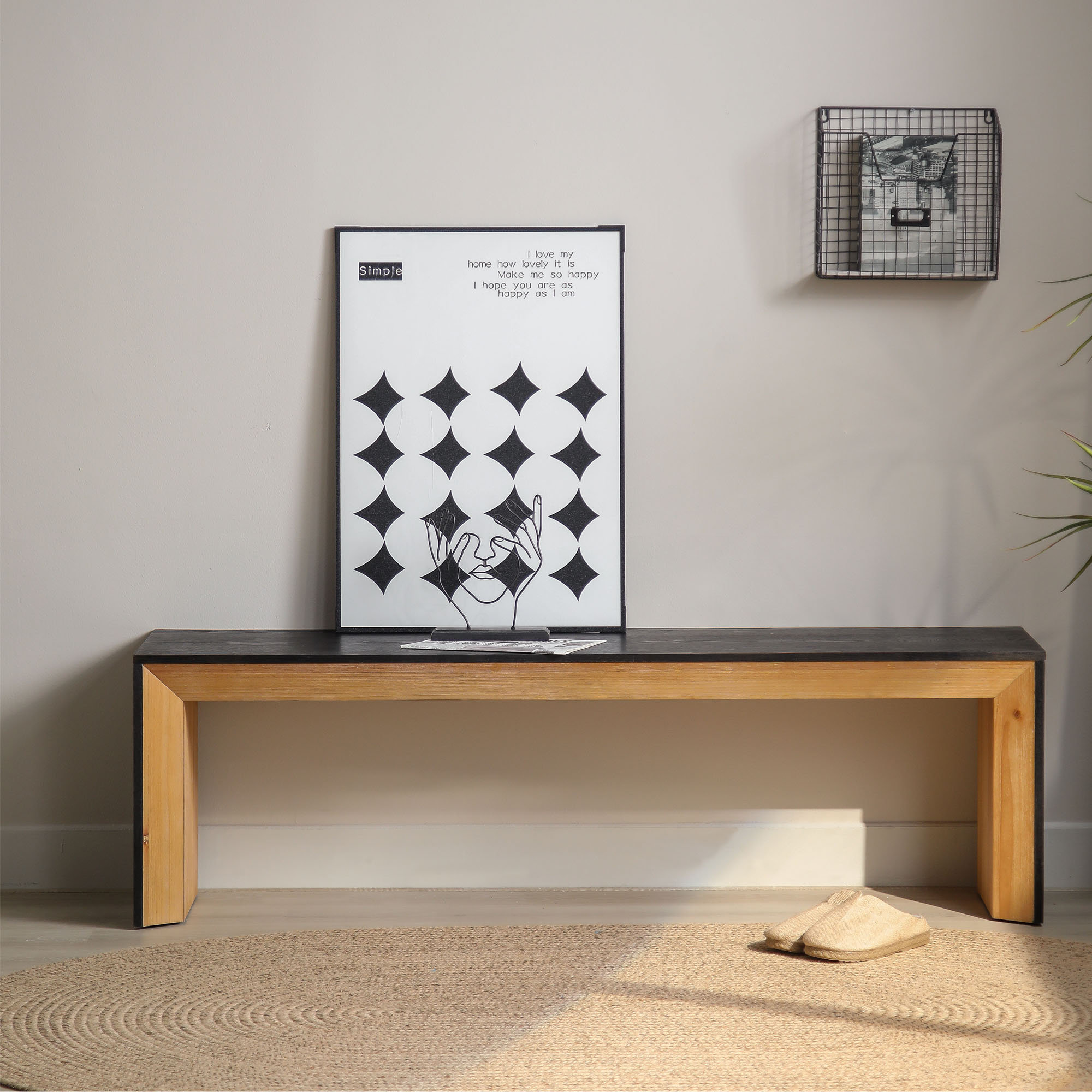 BLACK SOLID WOOD / WHITE LEATHER-LOOK 48