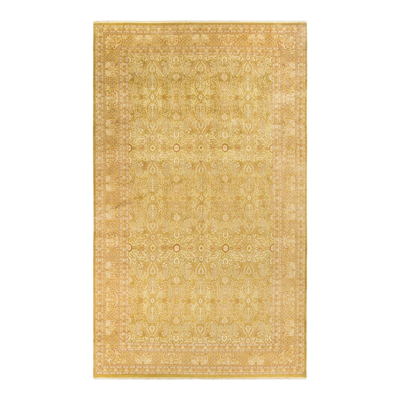 Tapis unique noué à la main Keenan - lime, 9 pi 2 po x 15 pi 8 po